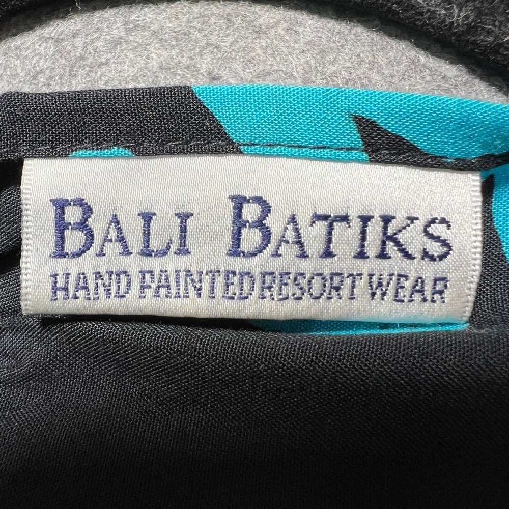 Bali Batiks Hand Painted Beaded Hibiscus Fringe Shawl Wrap Teal Purple Black - Picture 5 of 7